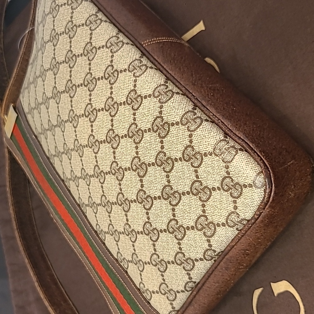 GUCCI VINTAGE 1970'S WEB SHERRY LINE COATED CANVAS/LEATHER SHOULDER BAG- RARE - Picture 13 of 17